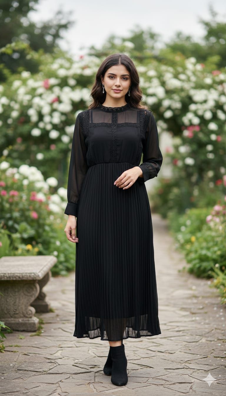 Georgette dress with lace work - back view