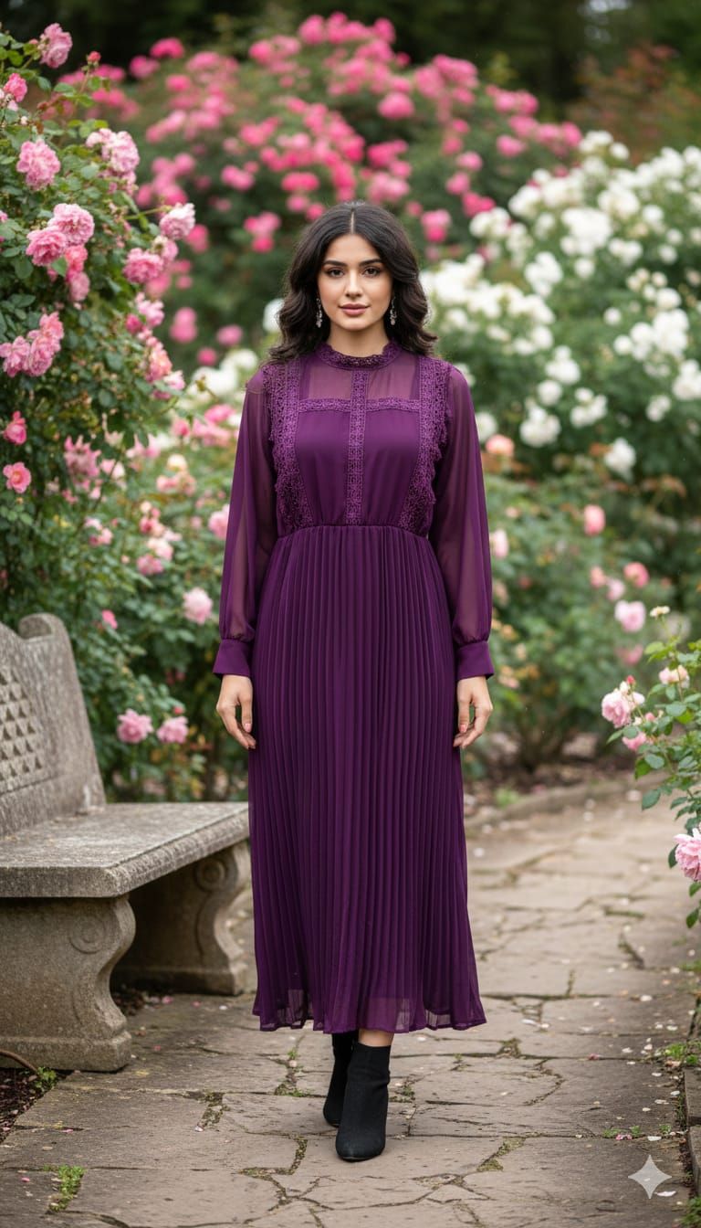 Georgette dress with lace work - detail view
