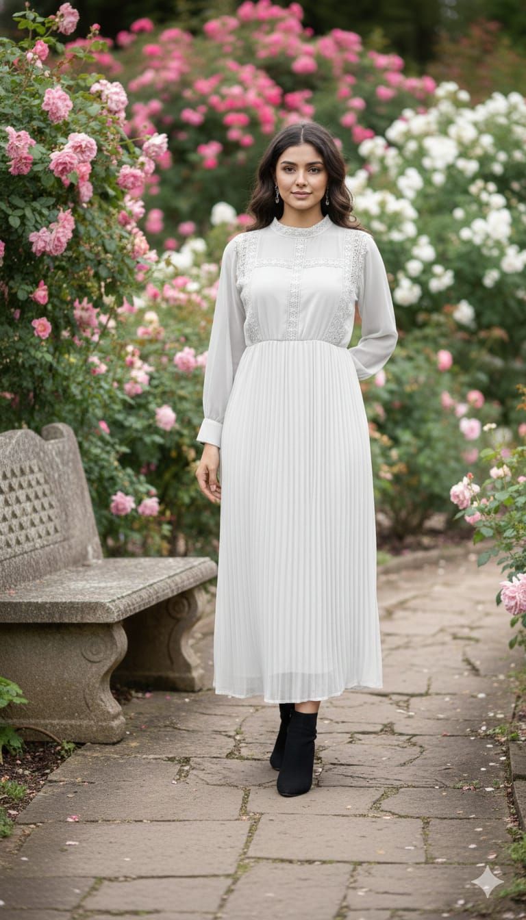 Georgette dress with lace work - in use