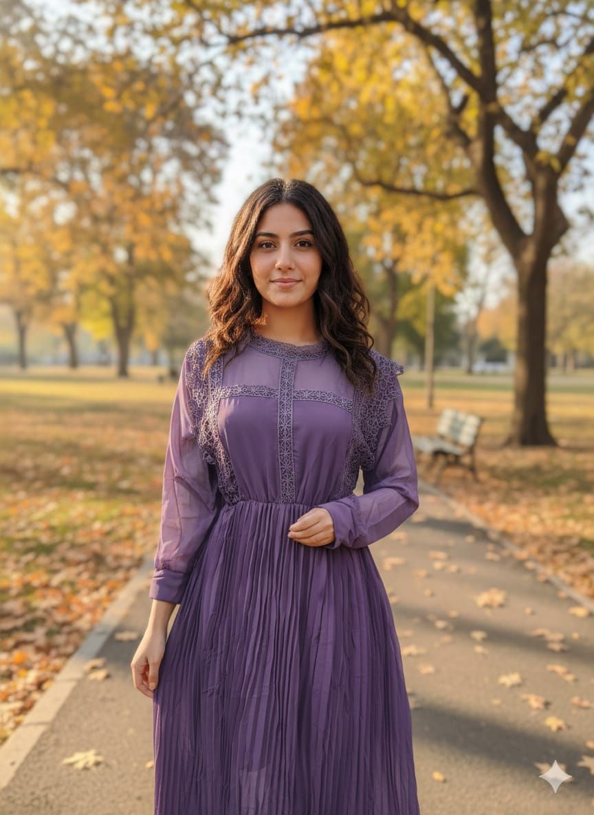 Georgette dress with lace work - alternative angle