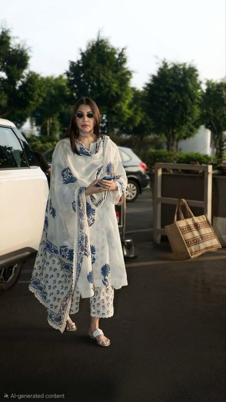 Pure Cotton lace work print  kurti  with plazzo size XL - detail view