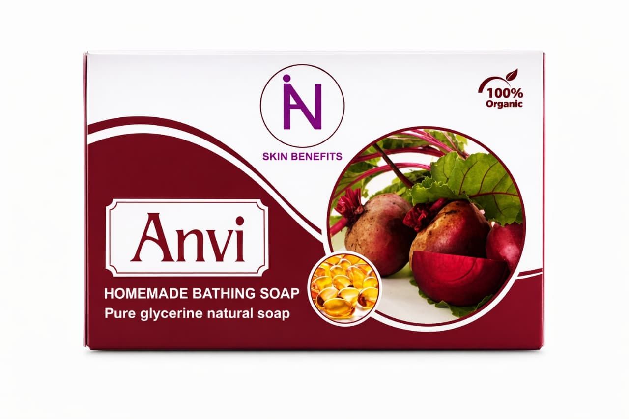ANVI 100% Natural Homemade Beetroot & Coconut Oil Glycerine Soap Bar