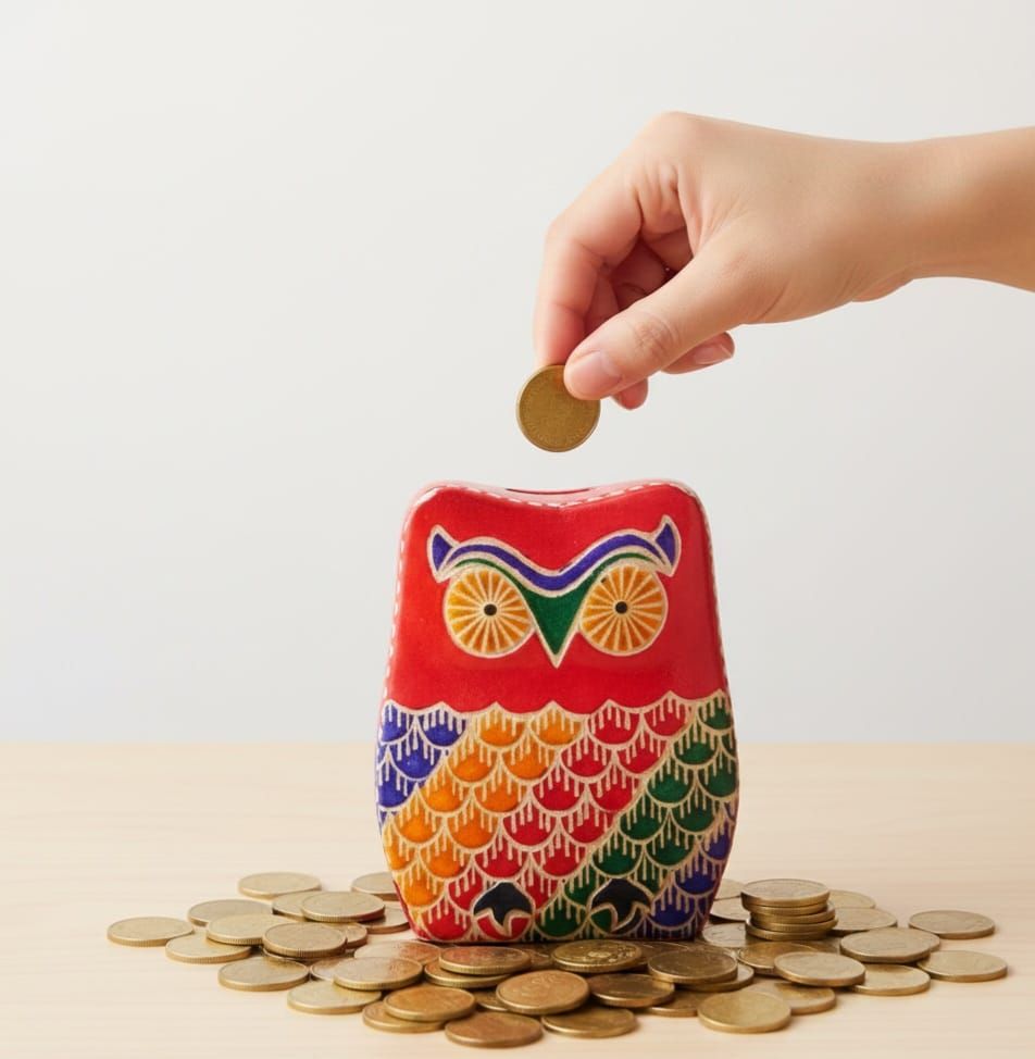 Handcrafted Pure Leather Owl Piggy Bank / Coin Box