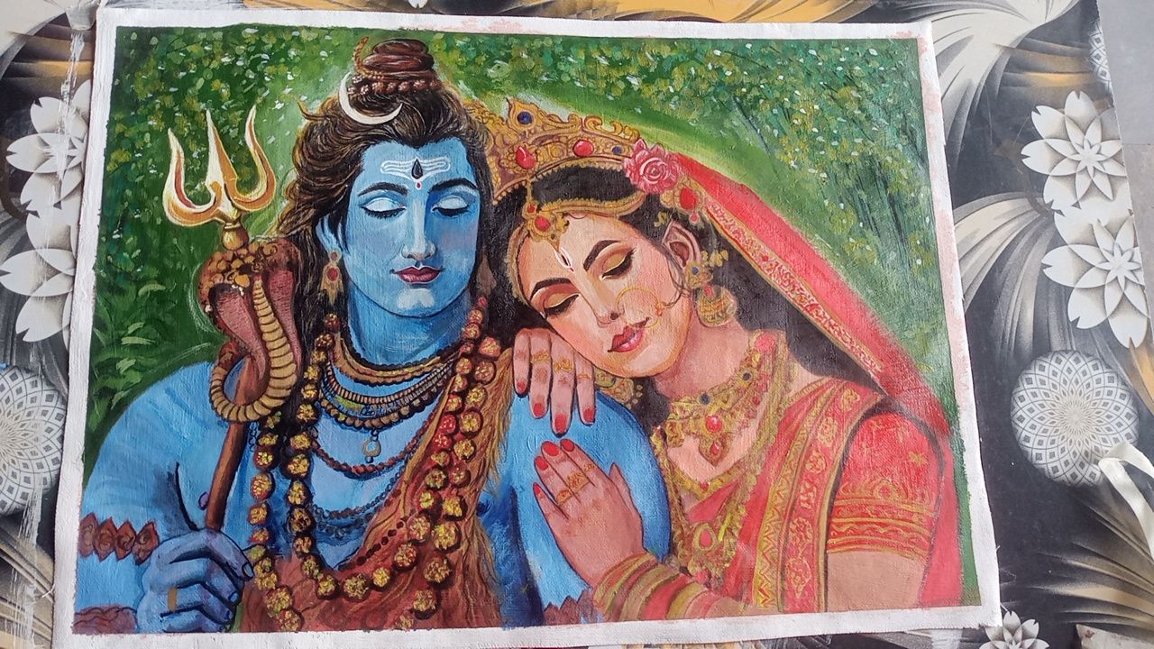 Shiv parvati divine love handmade painting