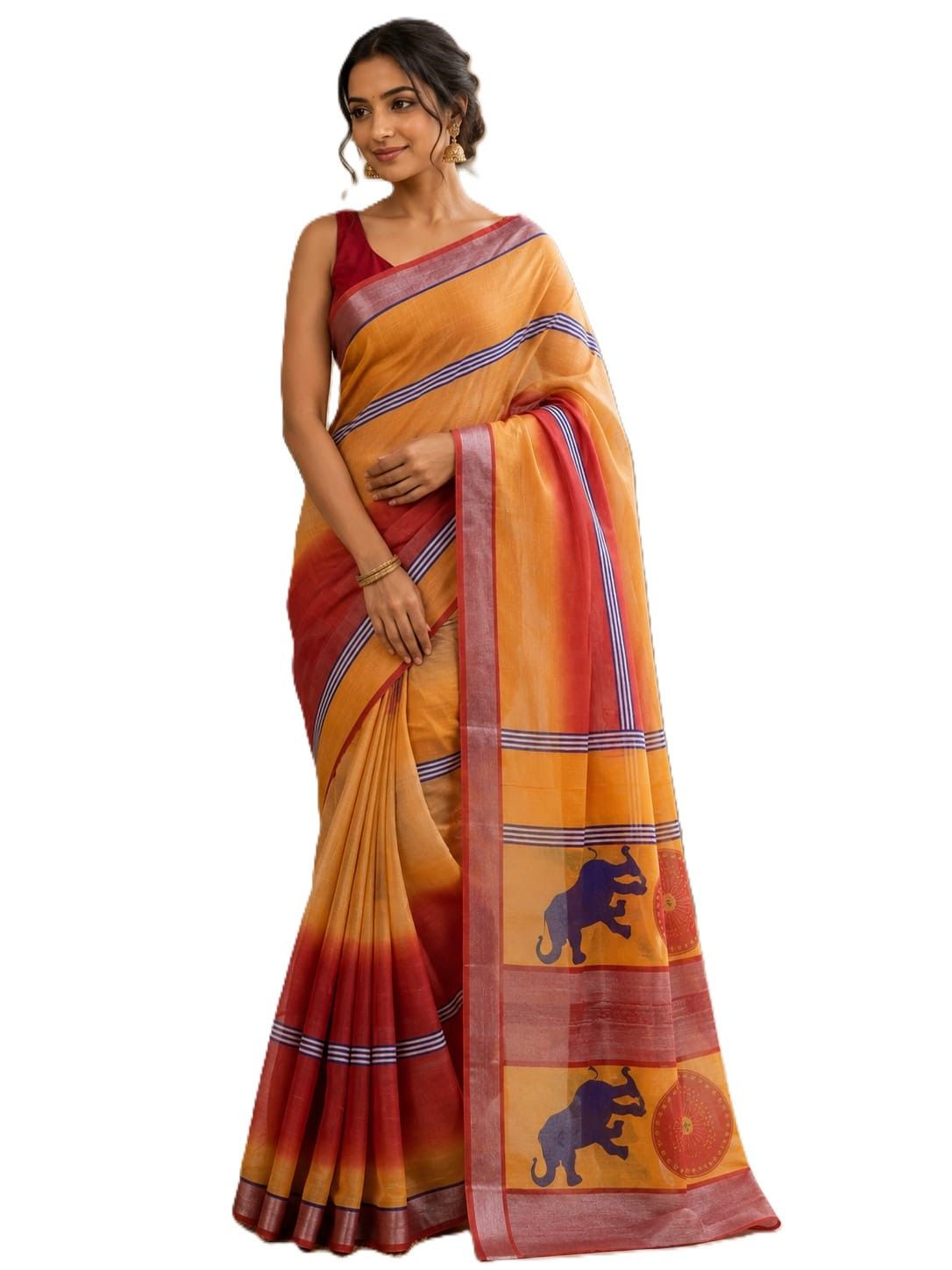 Linen Cotton or Cotton Viscose Handloom  TVK saree  - Main physical image