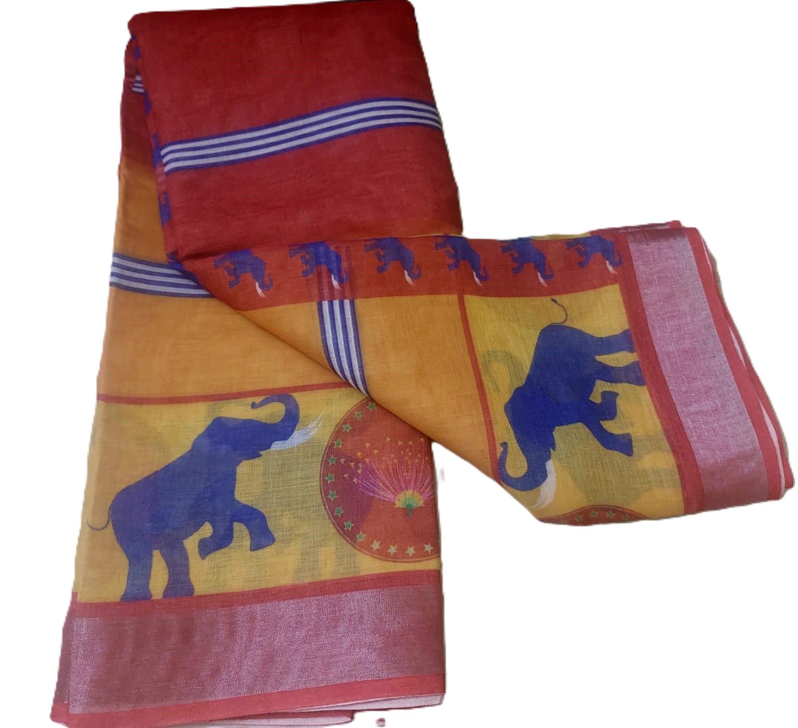 Linen Cotton or Cotton Viscose Handloom  TVK saree  - back view