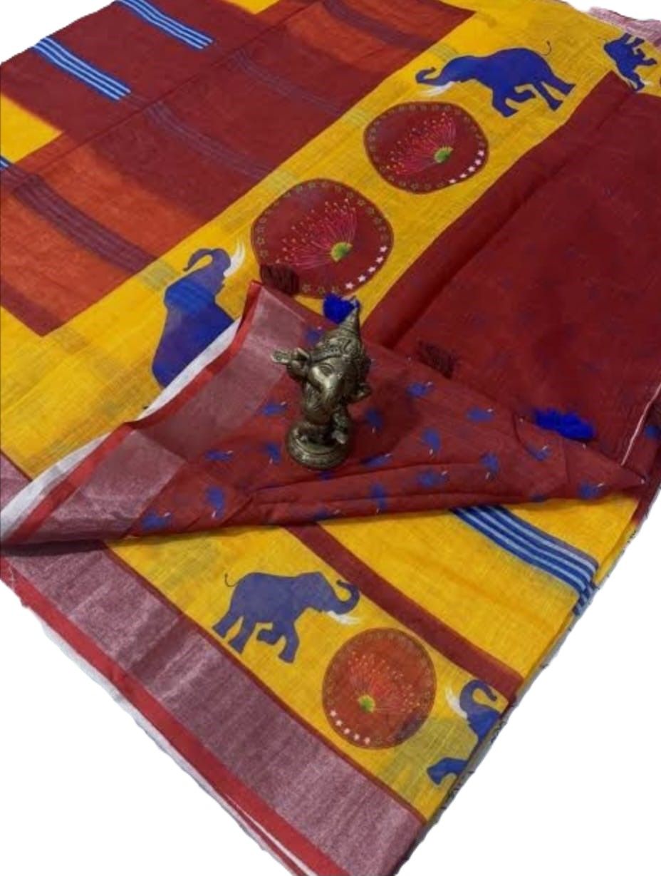 Linen Cotton or Cotton Viscose Handloom  TVK saree  - detail view