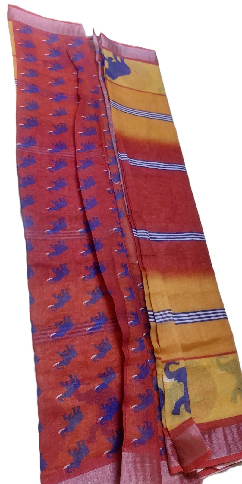 Linen Cotton or Cotton Viscose Handloom  TVK saree  - in use