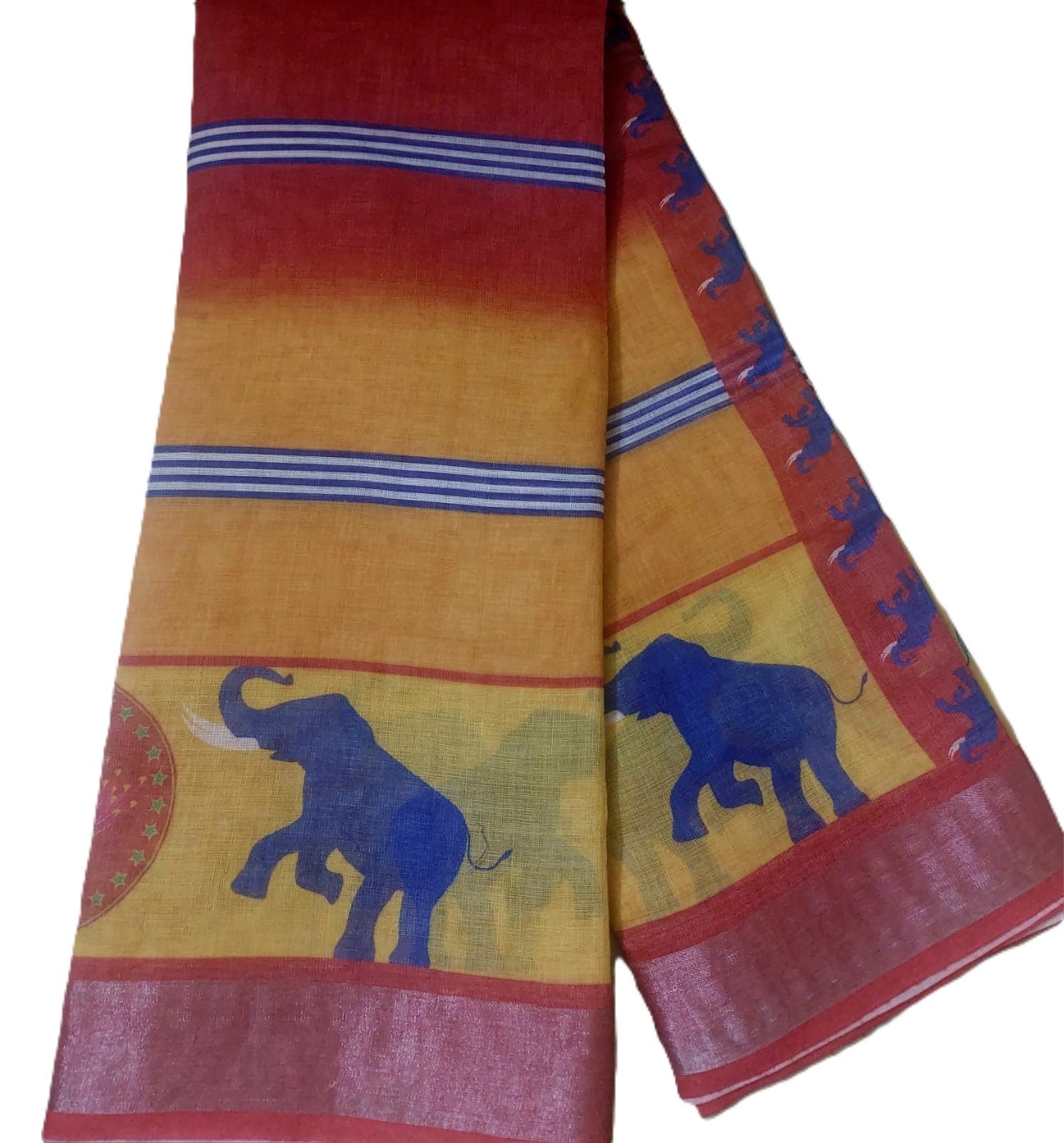 Linen Cotton or Cotton Viscose Handloom  TVK saree  - close-up