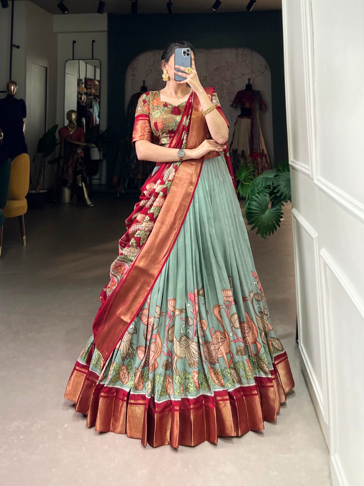 Women's Floral Print Micro Cotton Lehenga Choli Set with Dupatta