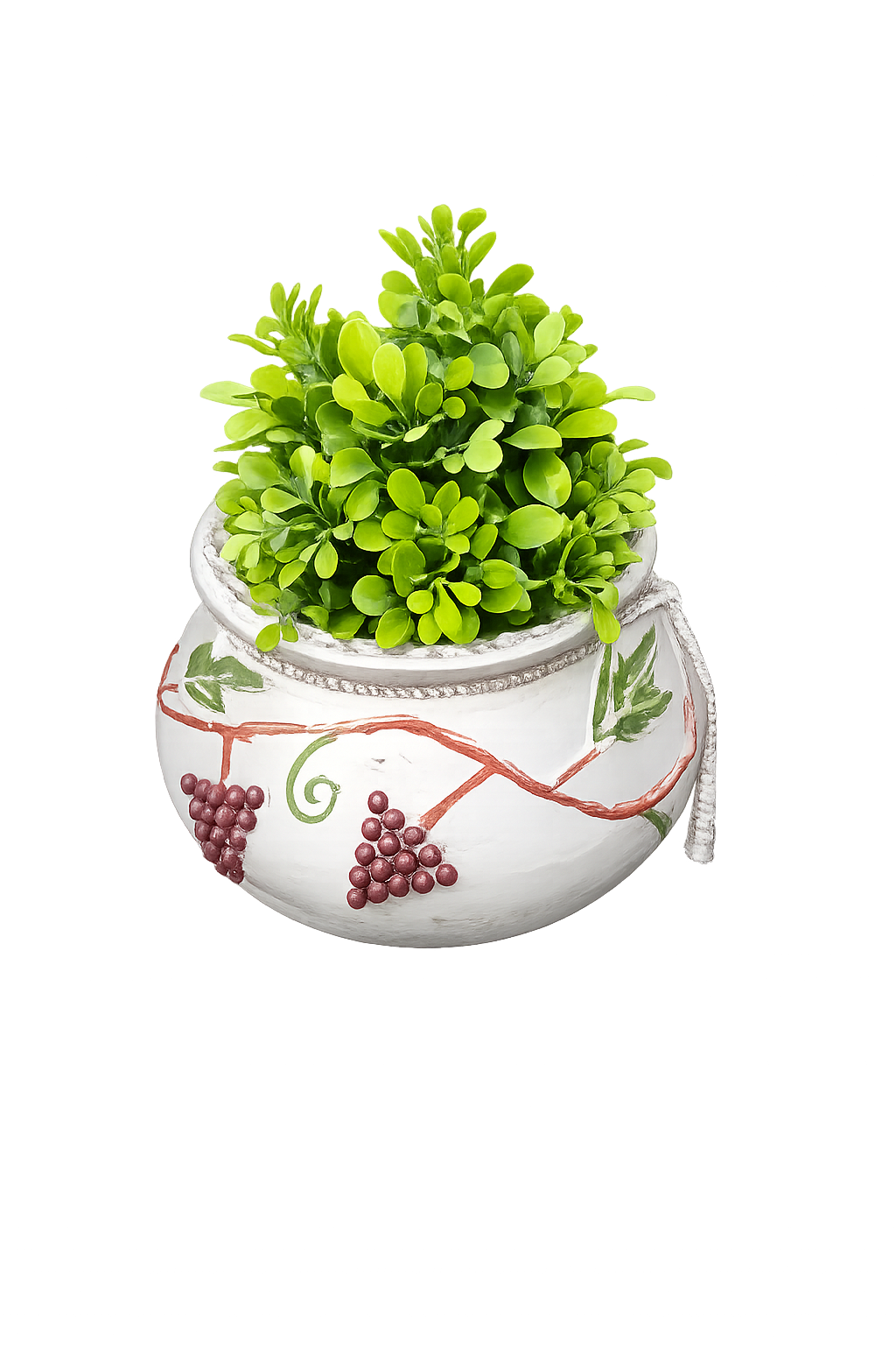 Handcrafted and hand painted terracotta/clay/mitti/ earthen pot/ vase greyish silver with grapevine design for home/office/balcony/hotel/living room/bedroom shelf decor, diwali gift| boho painted deco - detail view