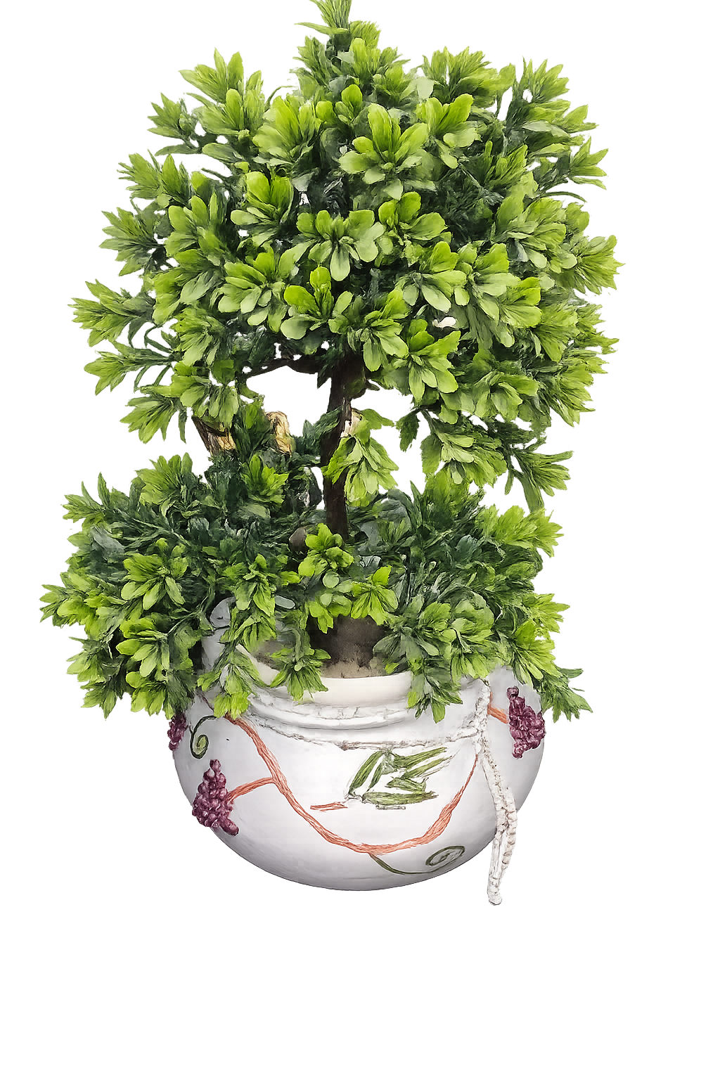 Handcrafted and hand painted terracotta/clay/mitti/ earthen pot/ vase greyish silver with grapevine design for home/office/balcony/hotel/living room/bedroom shelf decor, diwali gift| boho painted deco - close-up