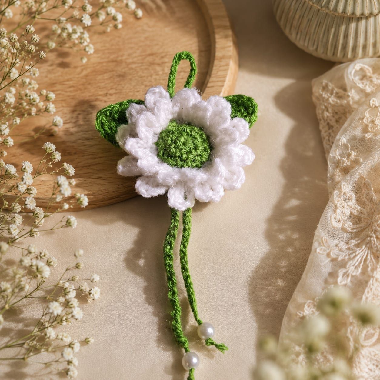 Handmade Crochet Daisy Flower Multi-Use Charm & Bookmark