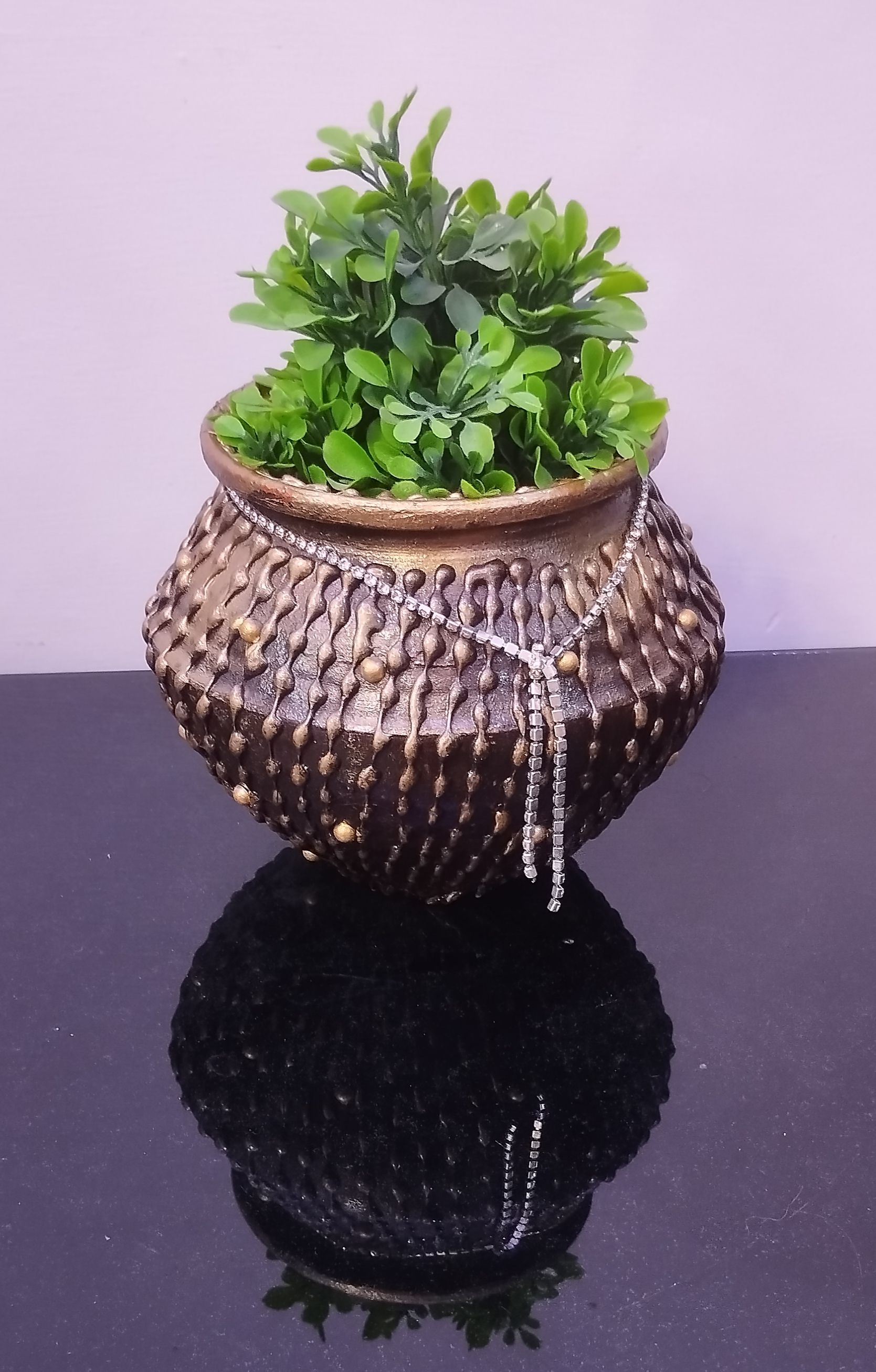 Royal handcrafted and hand painted decorative terracotta/ clay/mitti/ earthen pot/ matka/ vase for home/ office/ bedroom shelf/ living room/ hotel/ balcony decor - in use