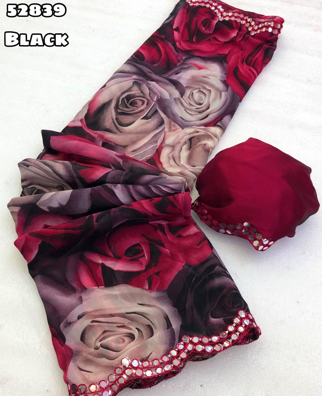 Weightless Chiffon Rose Floral Digital Print Designer Saree
