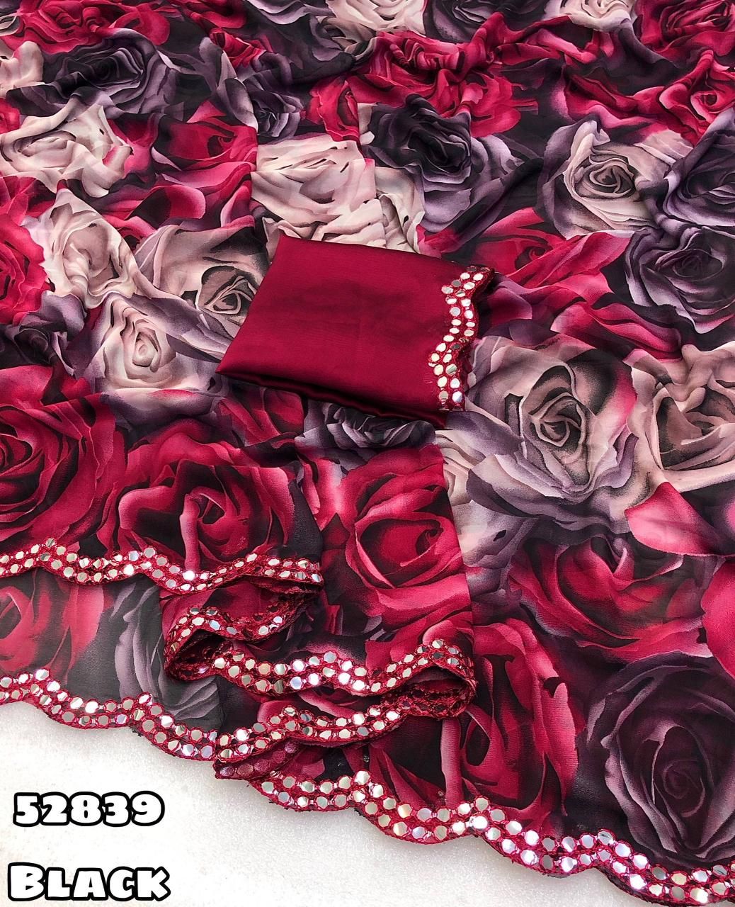 New Soft & Smooth Weightless Chiffon Rose Design Floral Digital Print  - back view