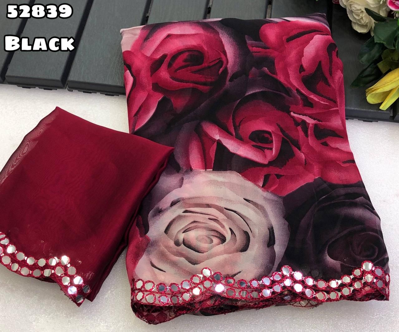 New Soft & Smooth Weightless Chiffon Rose Design Floral Digital Print  - detail view