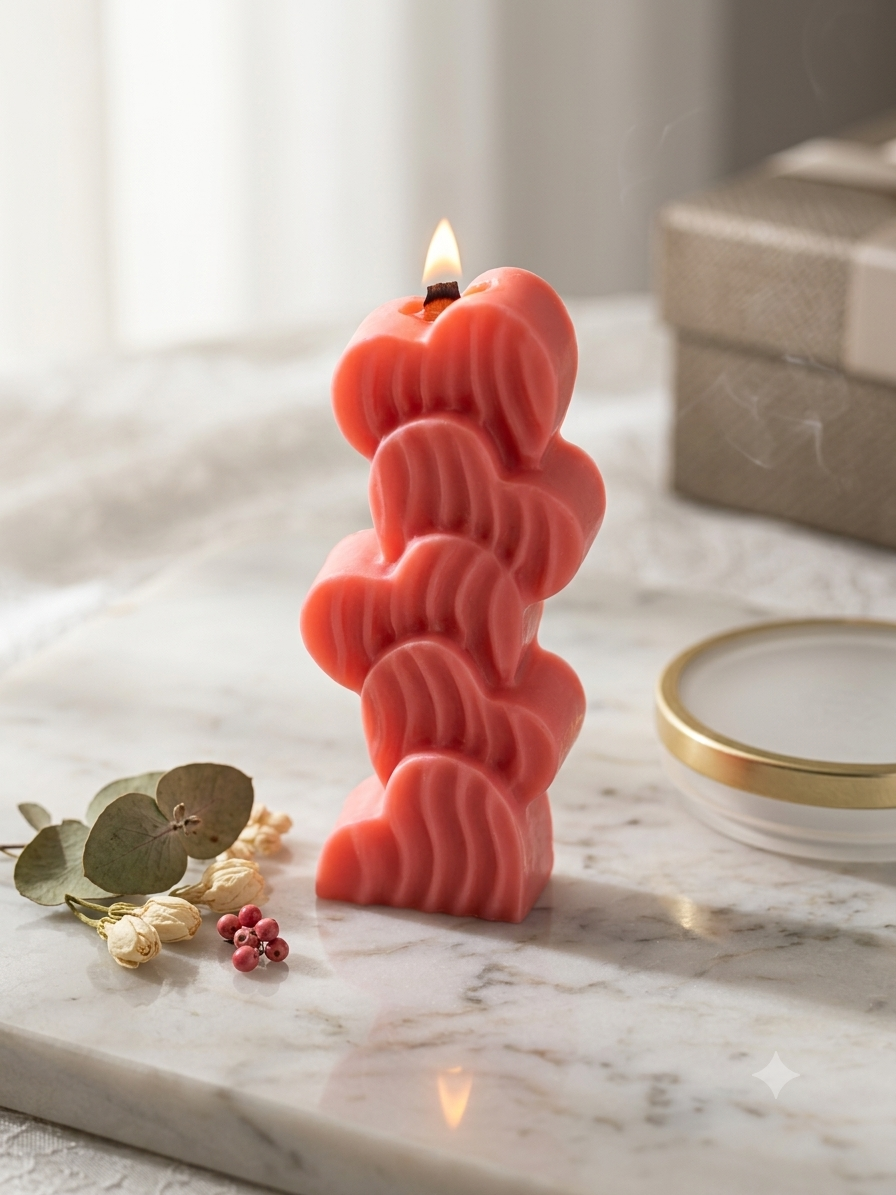 Handcrafted Soy Wax Heart Stack Scented Candle