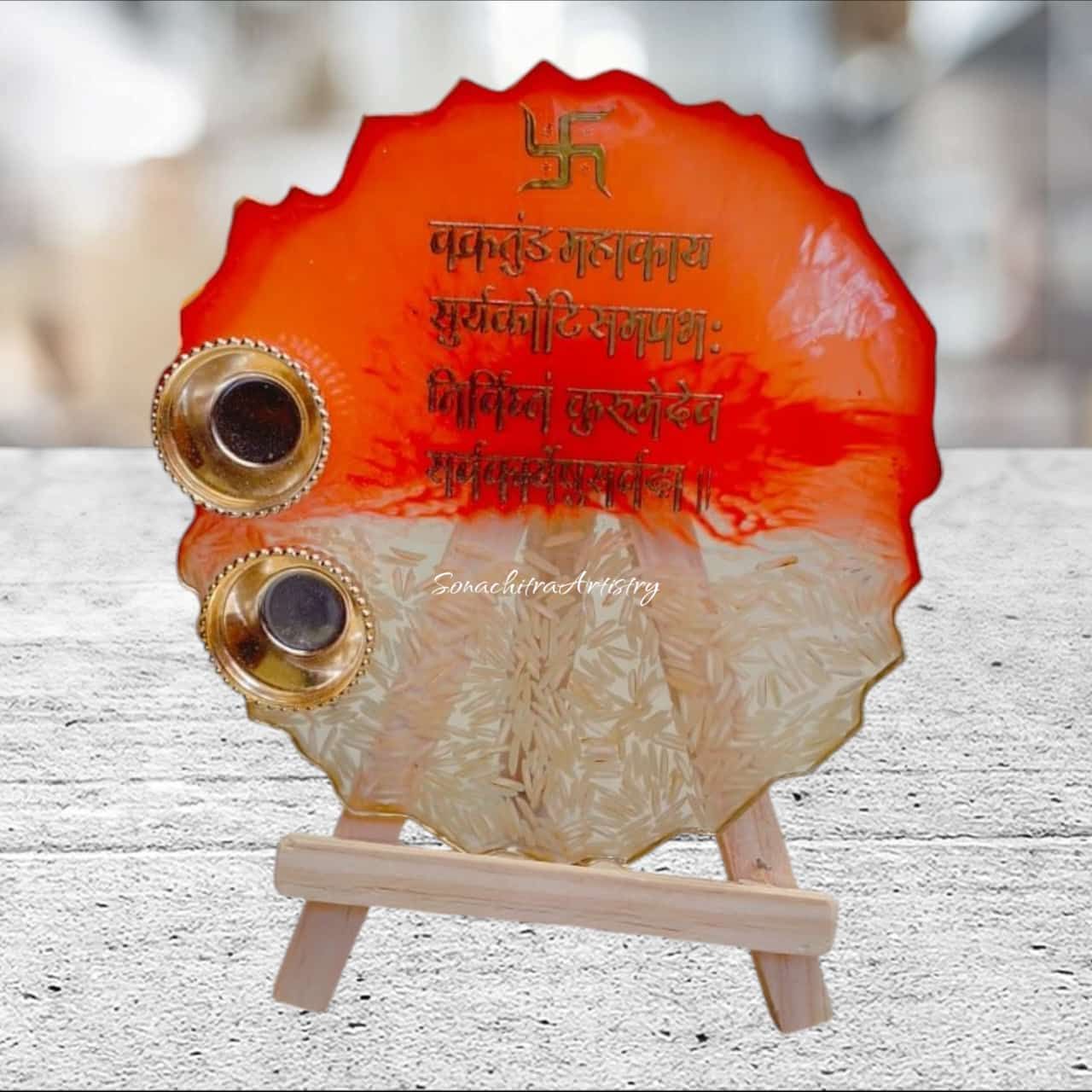Handcrafted Red Resin Decorative Pooja Thali (6-inch)