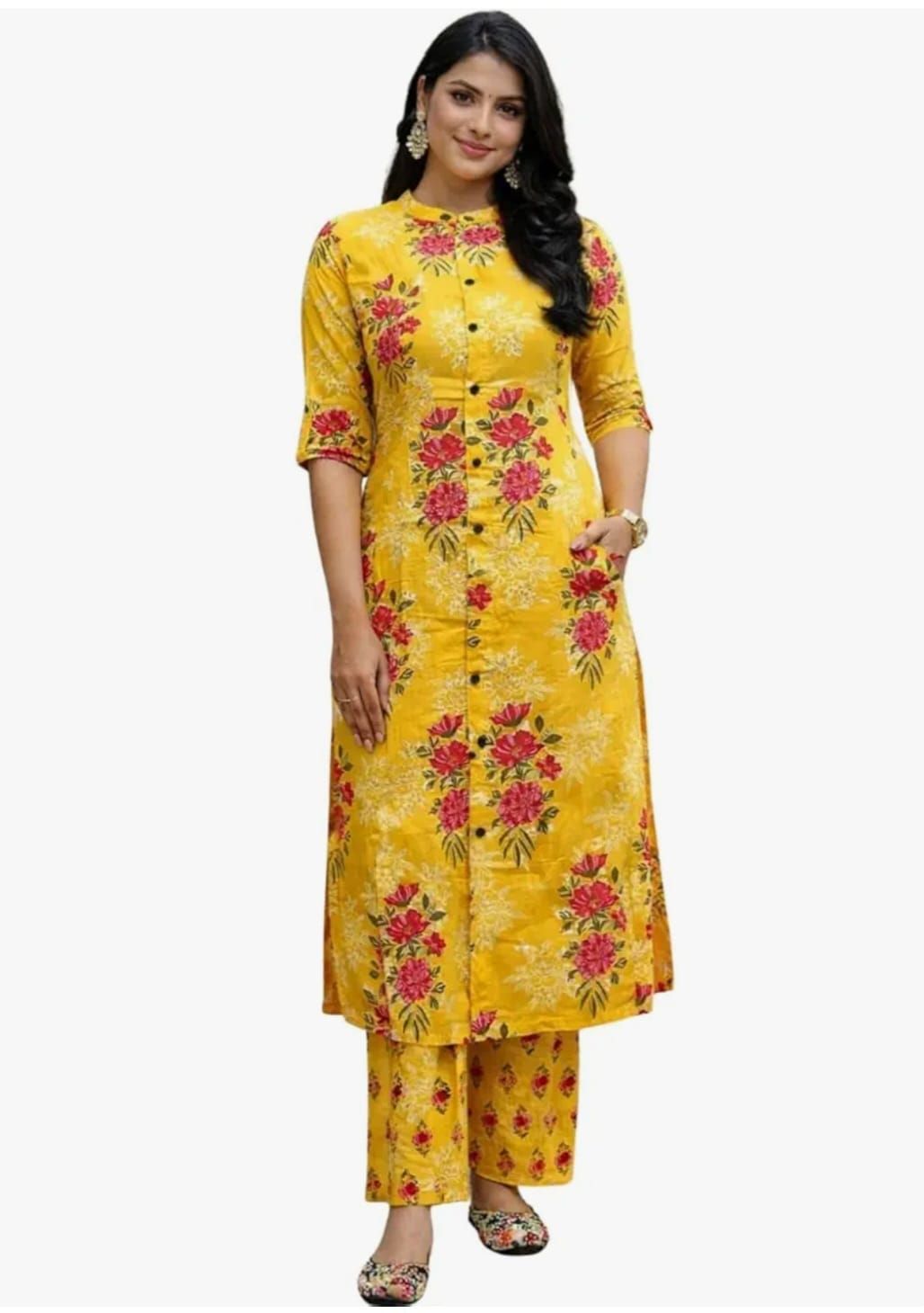 Premium Floral Cotton Kurti and Palazzo Set
