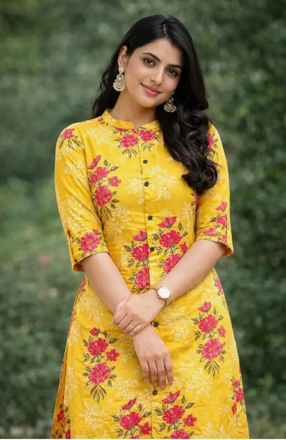 Premium Fine floral cotton kurti palazza set - close-up