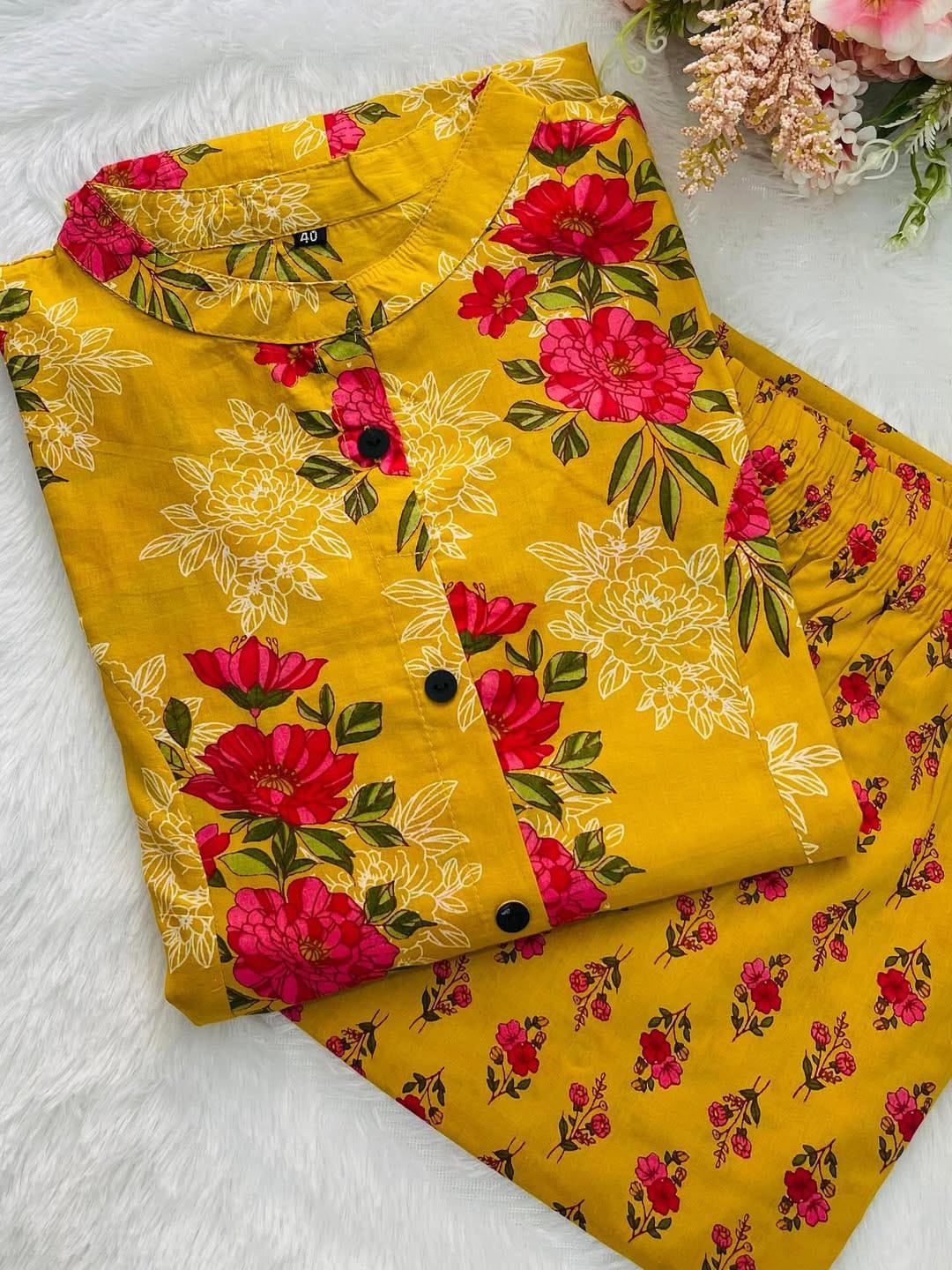 Premium Fine floral cotton kurti palazza set - alternative angle