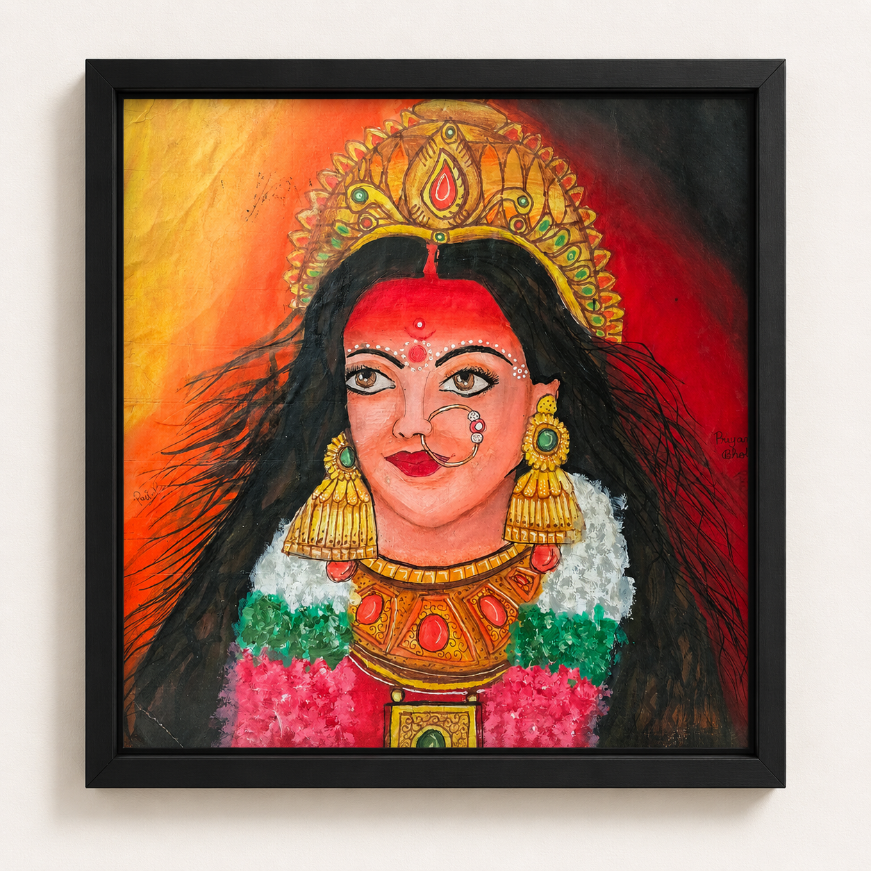 Divine Goddess Durga Maa Square Spiritual Fine Art Sketch