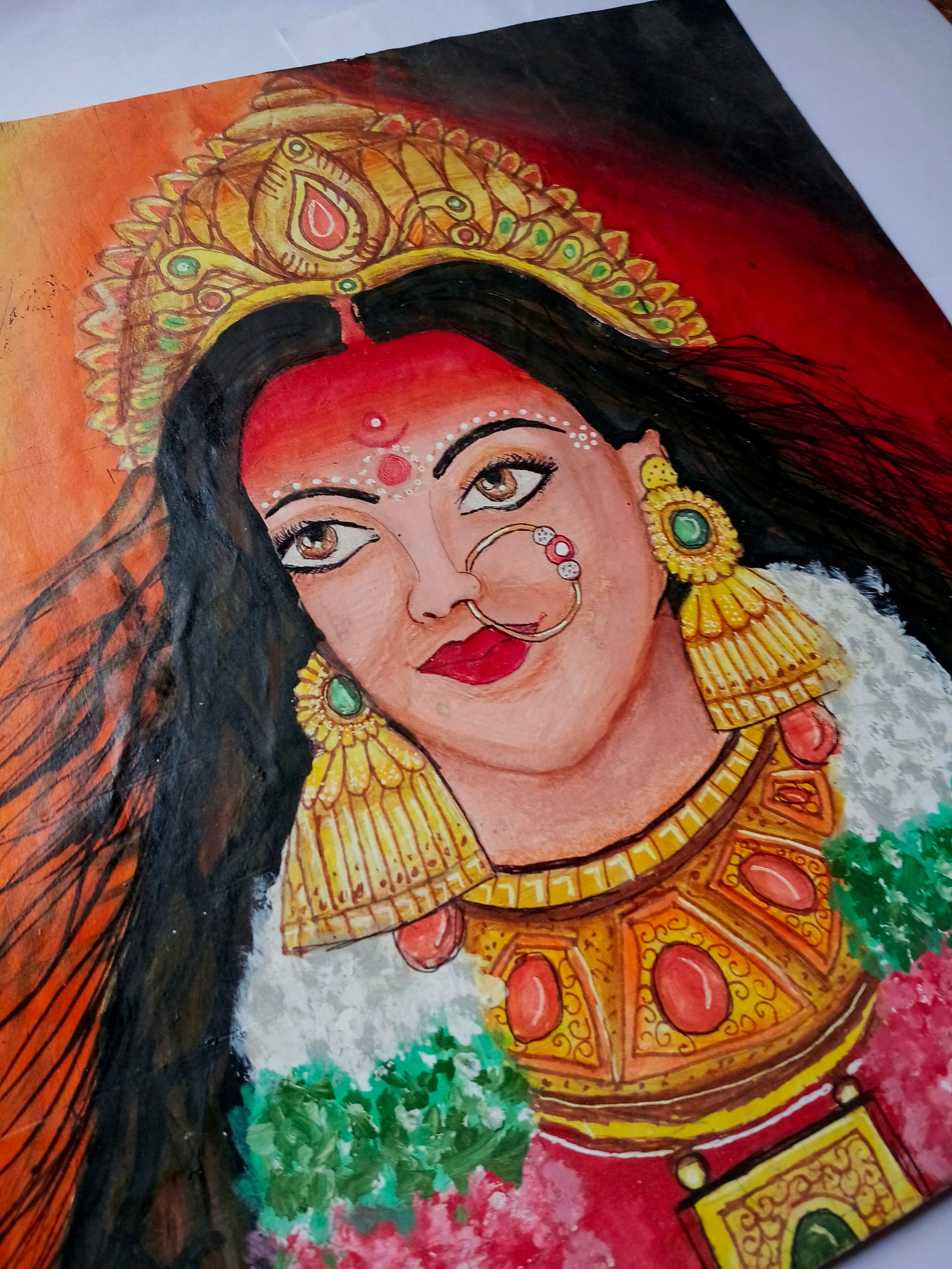 Painting of Durga Maa - detail view