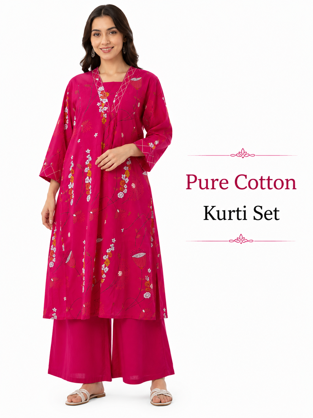 Vibrant Hot Pink Floral Printed Cotton Co-ord Set