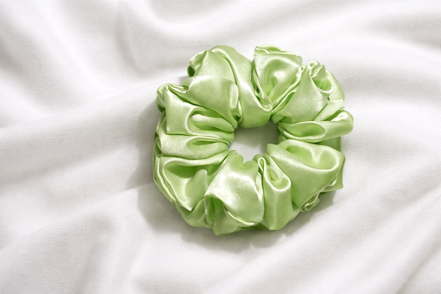 Vibrant Lime Green Satin Hair Scrunchie