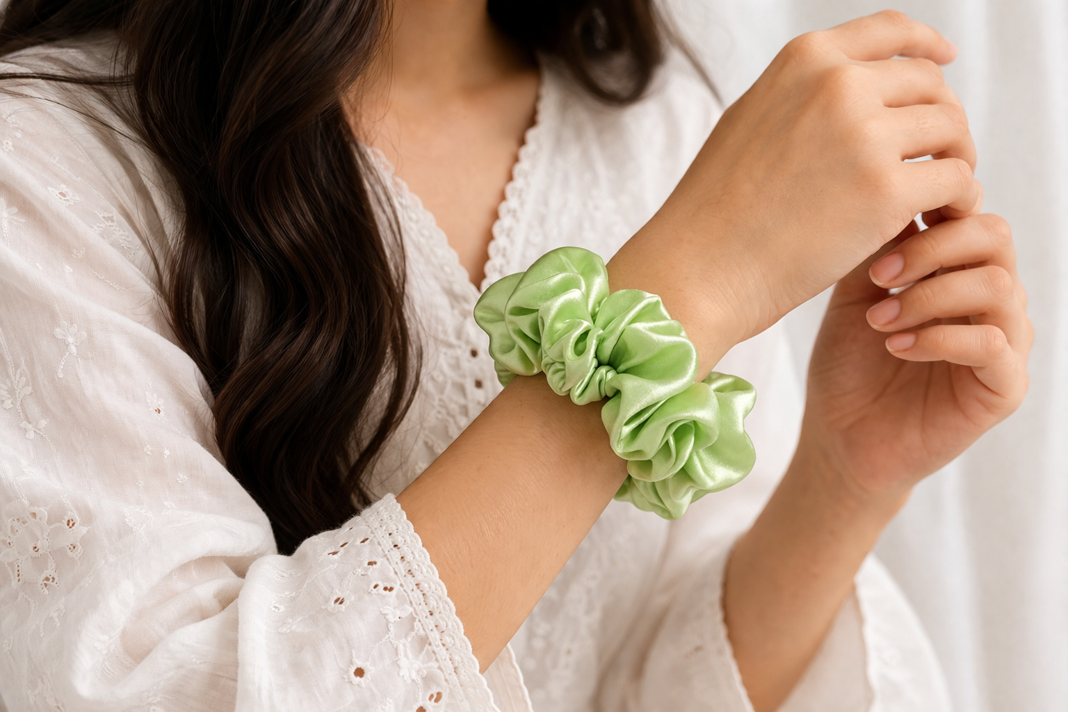 Lime Green Satin Scrunchie 💚 - back view