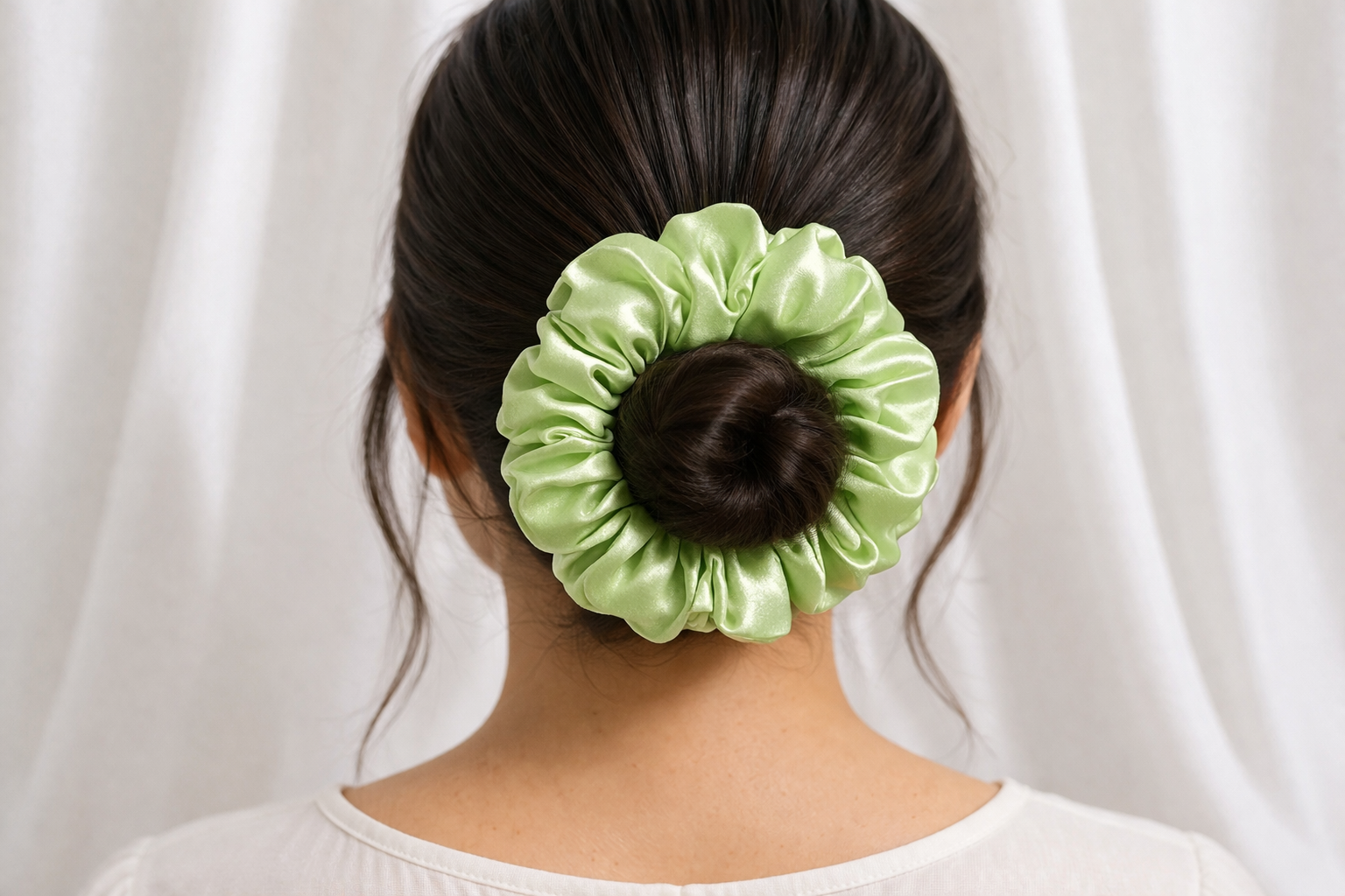 Lime Green Satin Scrunchie 💚 - detail view