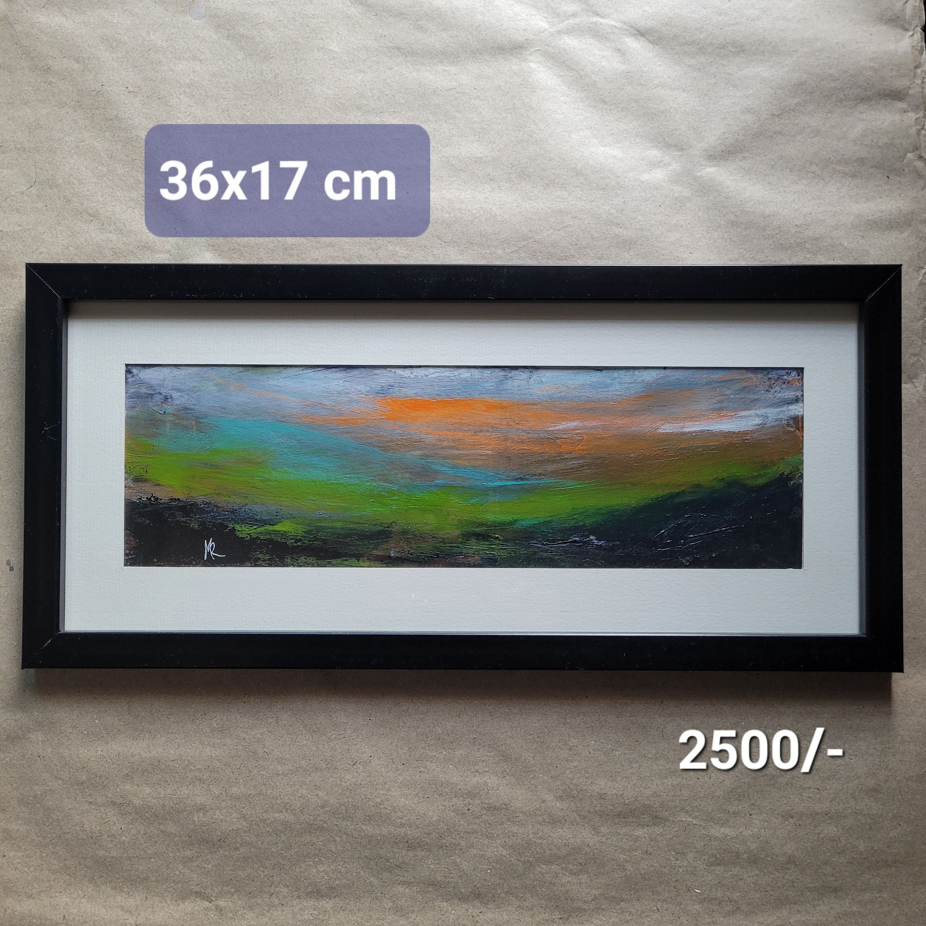 Framed Aatmik Amber Horizon Original Mixed Media Landscape Painting