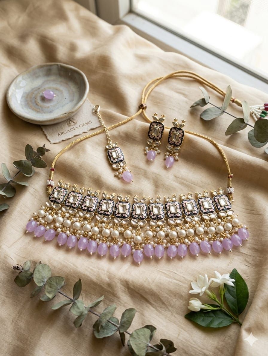 Royal Roop Kundan Choker Necklace Set with Matching Earrings