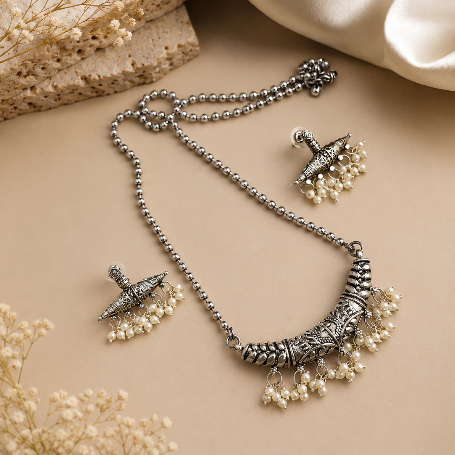 Chandrika Oxidised Necklace Set : Elegant and timeless, the…