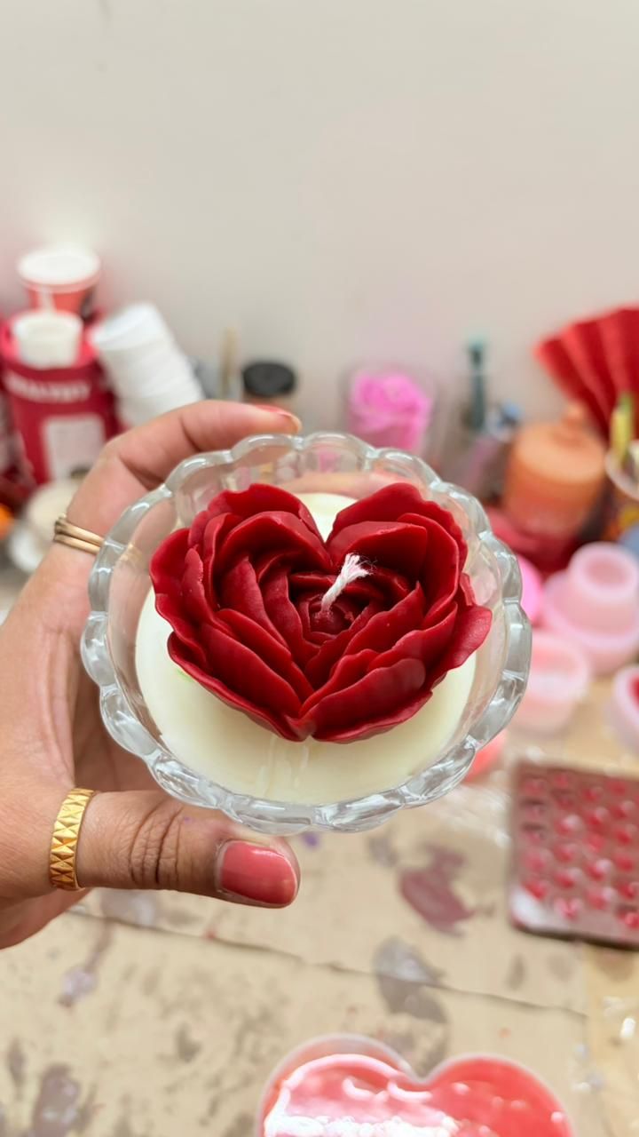 Handpoured Soy Wax Heart Rose Scented Candle