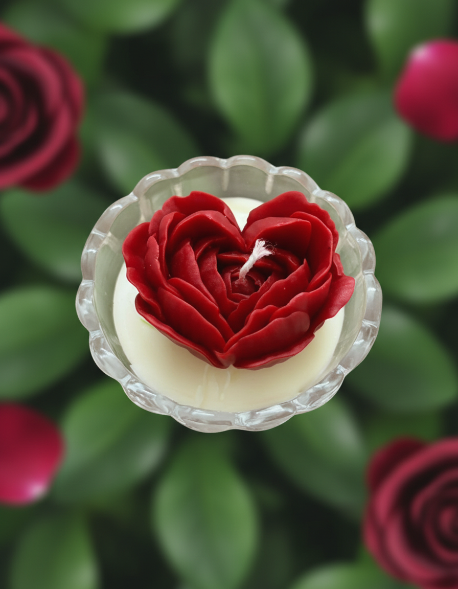 Scented Heart Rose Candle - back view
