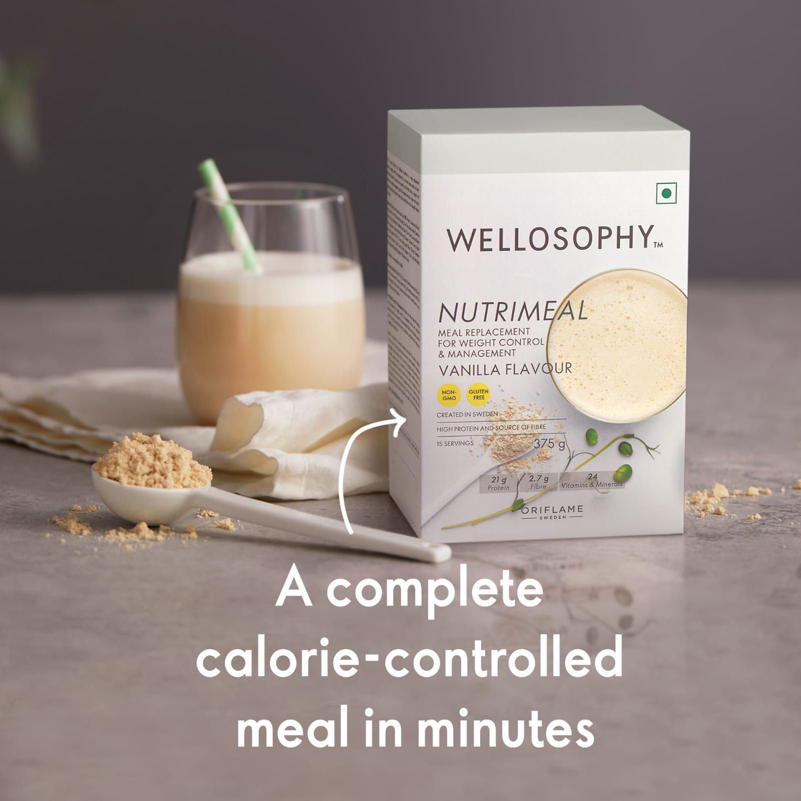 Oriflame Wellosophy NutriMeal Plant-Based Vanilla Protein Powder (375g)