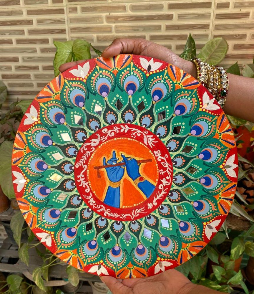 Handcrafted Murli Manohar Lord Krishna Mandala Wall Art (12 Inches)