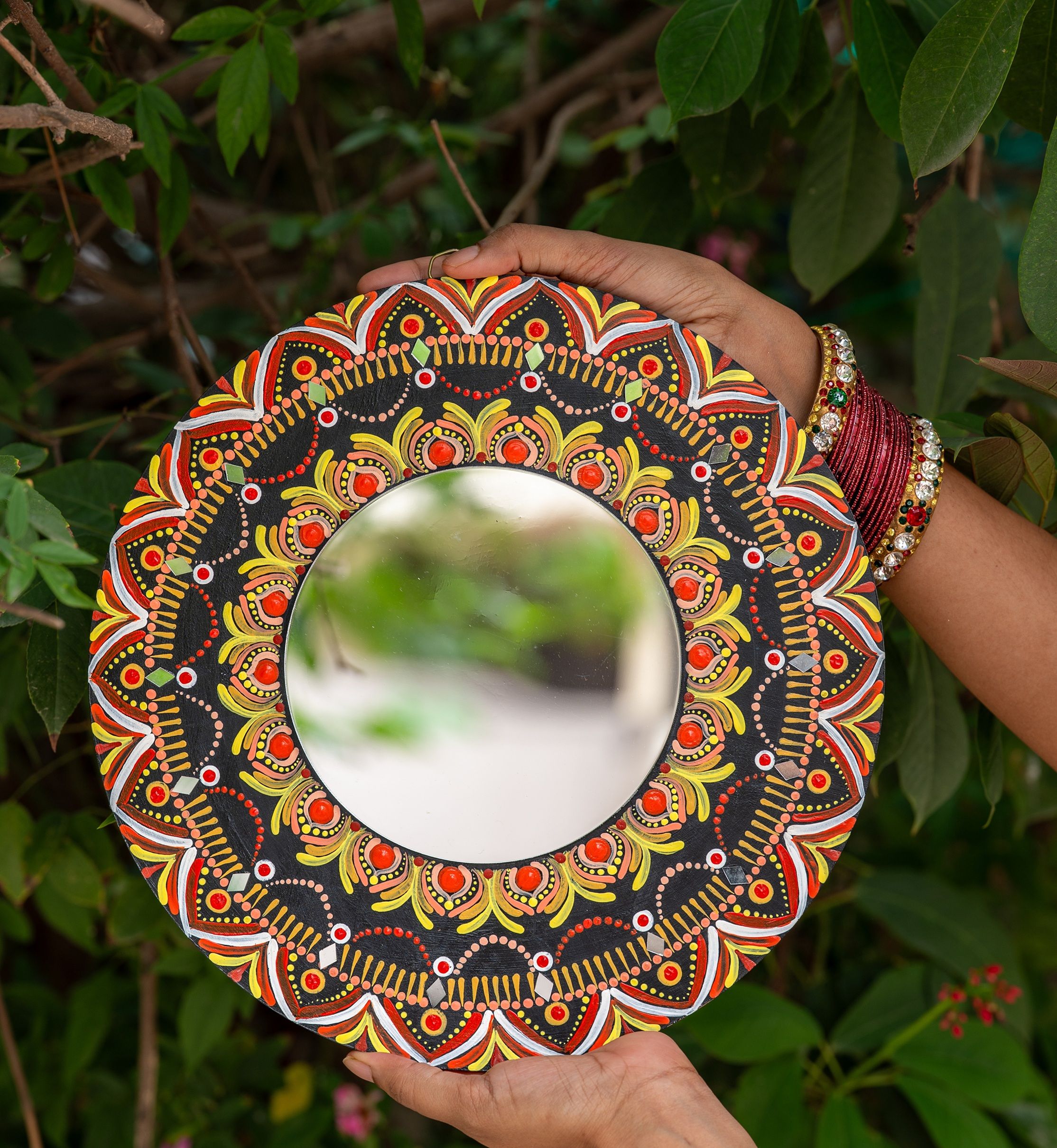 Handcrafted Sringar Dot Mandala Wall Mirror Frame