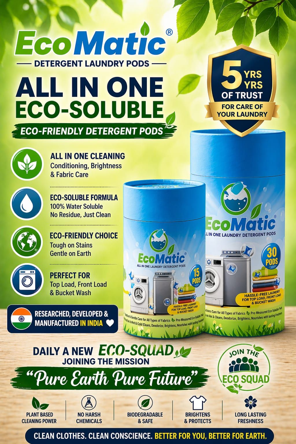 Ecomatic All-in-One Detergent Laundry Pods (Pack of 15)