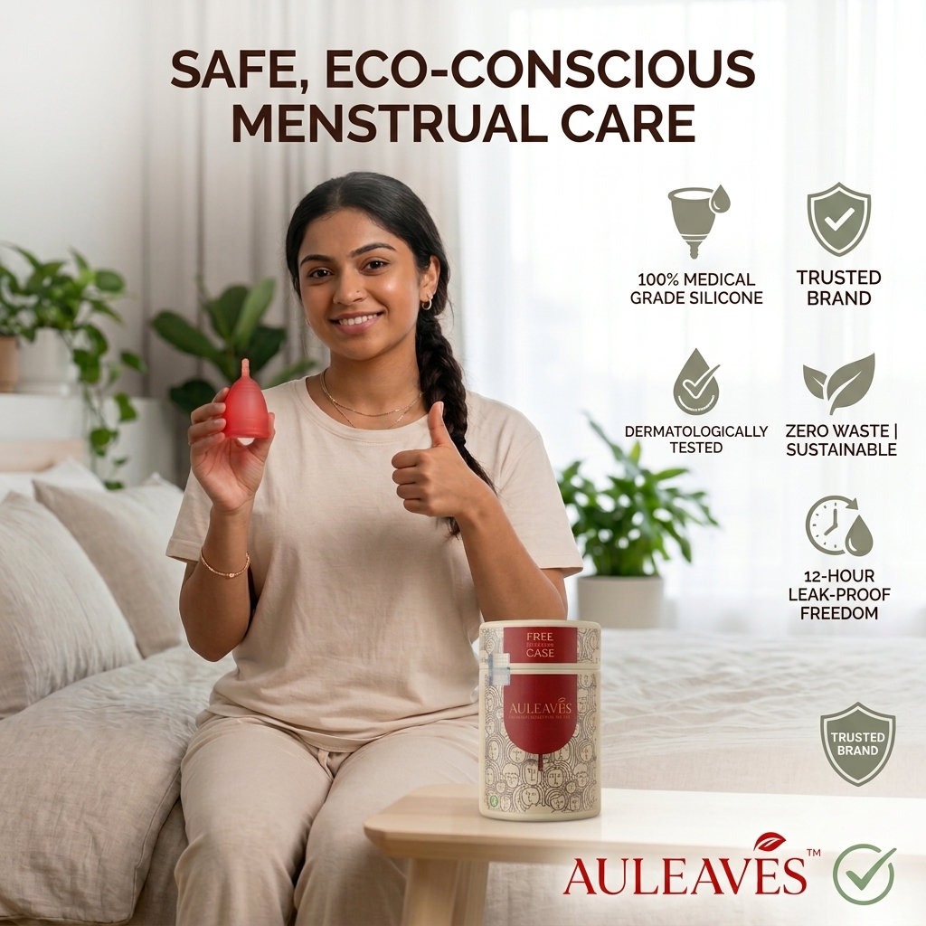 Auleaves Reusable Menstrual Cup with Cotton Pouch | Medical Grade Silicone | ISO 10993 & CDSCO Certified | No Leakage, Up to 10 Hours Protection | Reusable for 5 Years - detail view