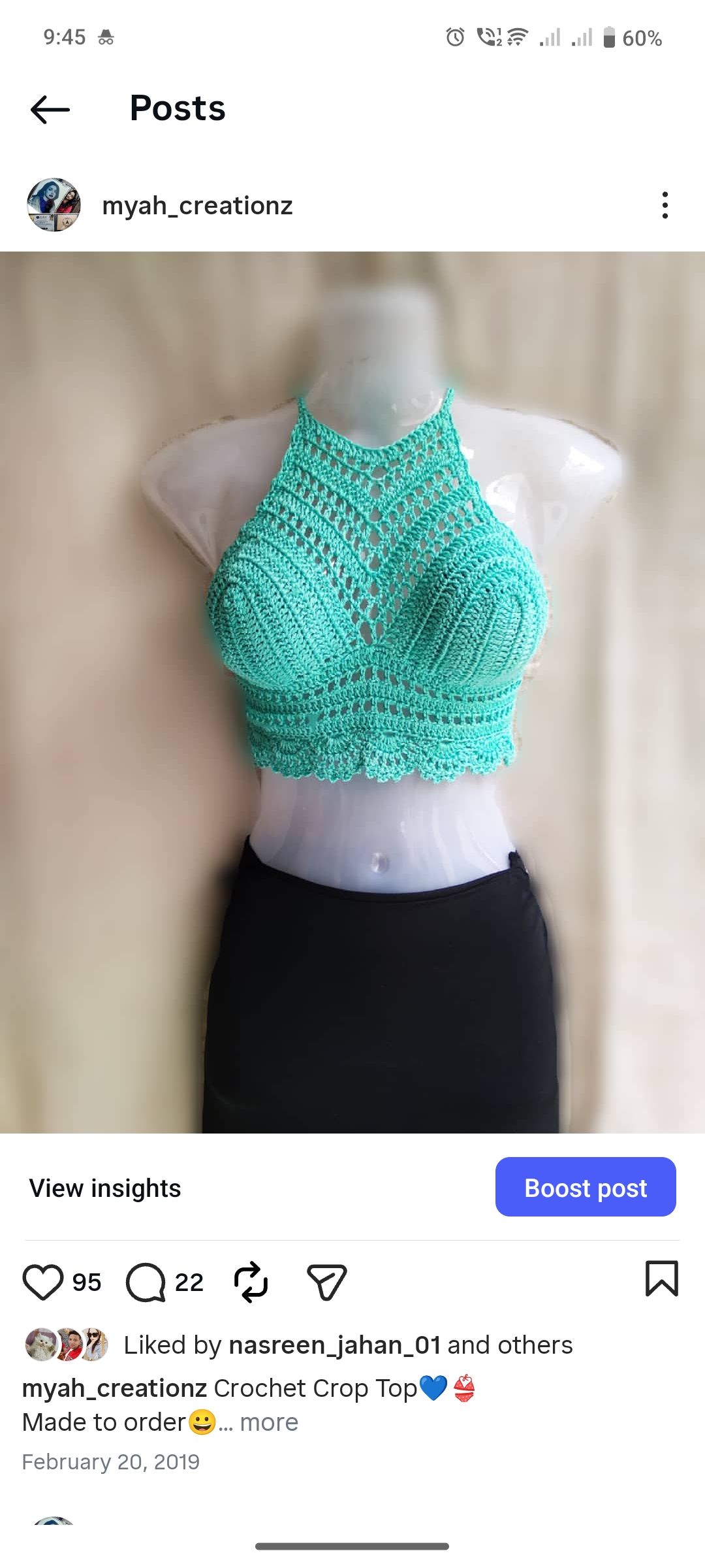 Handmade Mercerised Cotton Crochet Crop Top Bralette