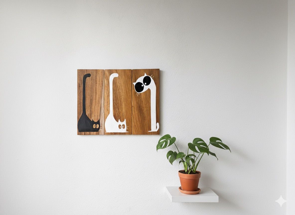 Cute Cat Wall Art Set of 3 - back view
