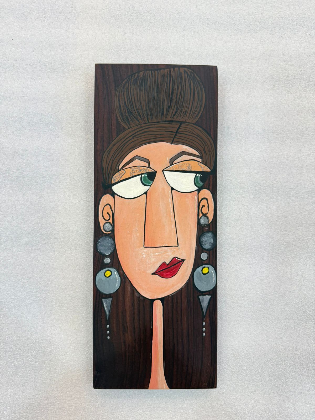 Modern Boho Abstract Woman Face Hand-Painted Wooden Wall Art