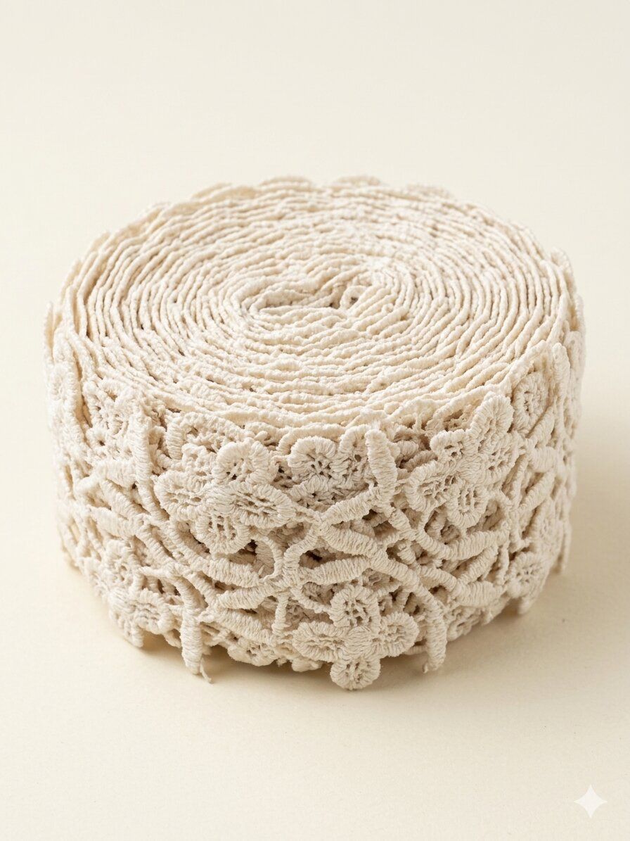 Elegant 2cm Off-White Cotton GPO Lace Trim for Saree, Kurti & Boutique Crafting – Intricate Floral Jaal Design- 9 meters - detail view