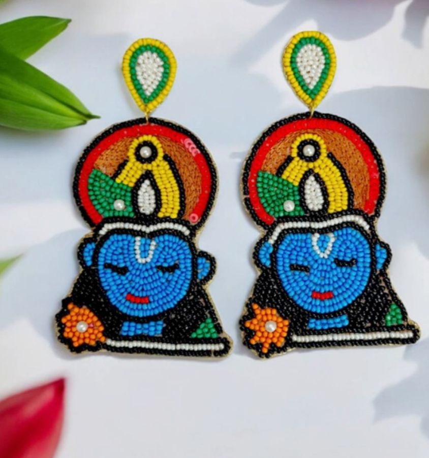 Handmade Krishna Beaded Earrings