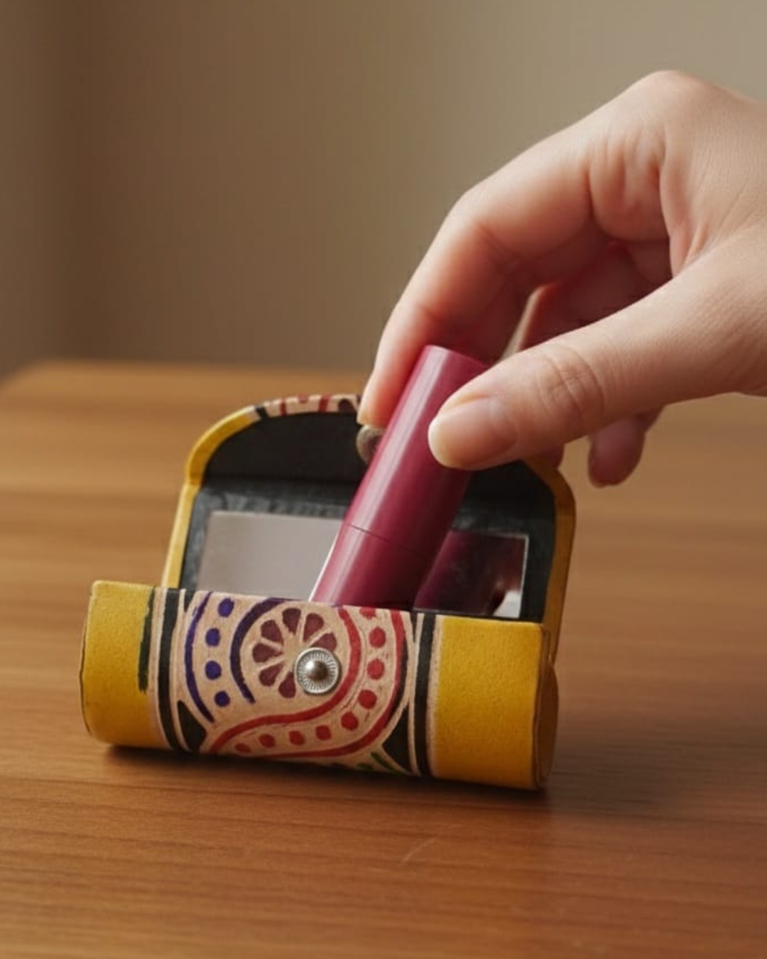 Designer Leather Lipstick Case with Mirror - back view