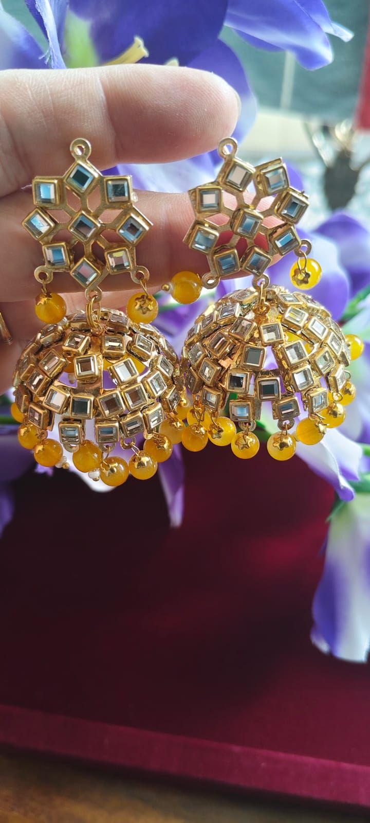 Mirror work jhumka with Tikka  - back view