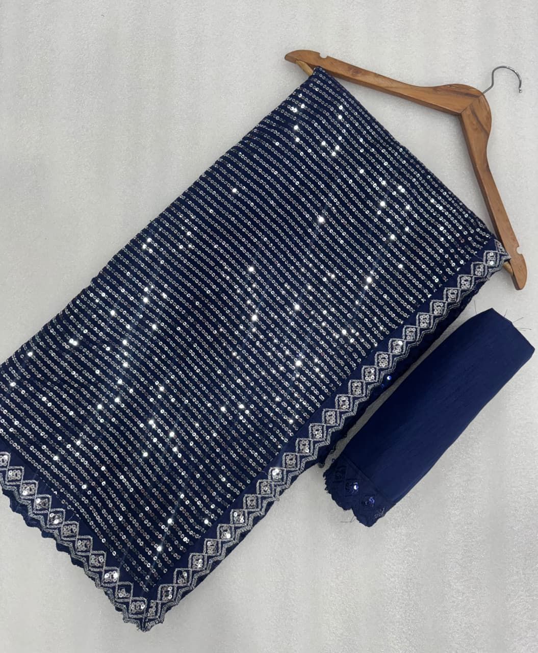 Glamorous Bollywood Sequins Design Royal Blue Partywear Saree